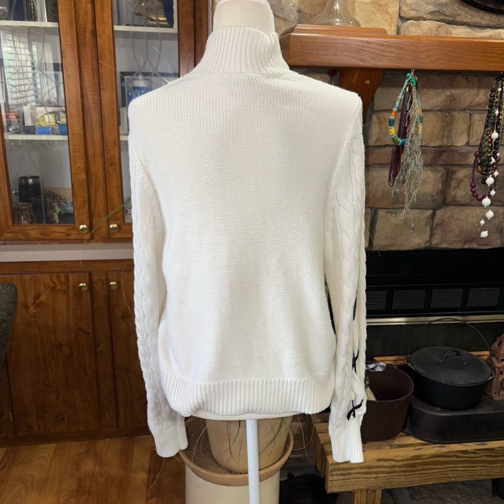 Torrid White Sweater with Black Lace-Up Detail - Picture 3 of 3